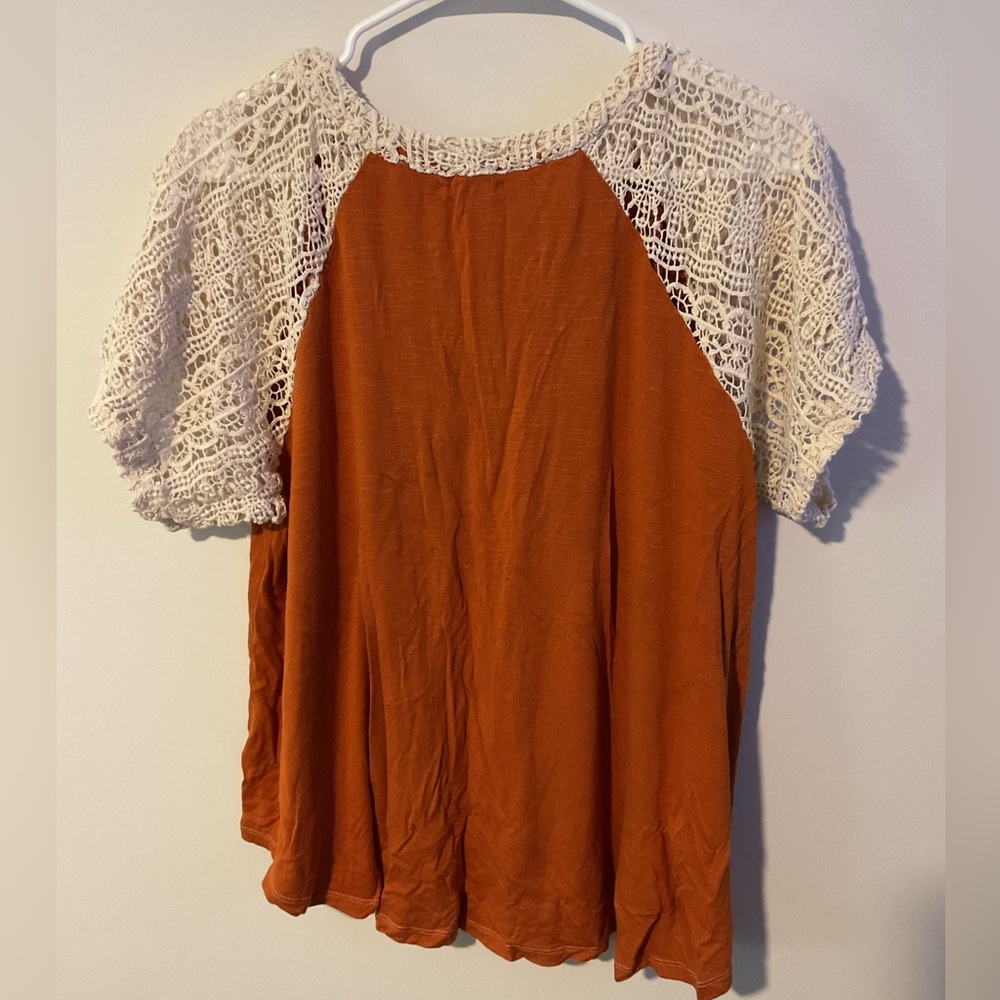 Maurice’s Orange and White Lace Trim Blouse - Picture 6 of 6